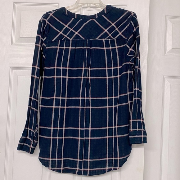 Eddie Bauer Plaid Navy Blue Flannel Popover Top Sz L - Picture 4 of 4